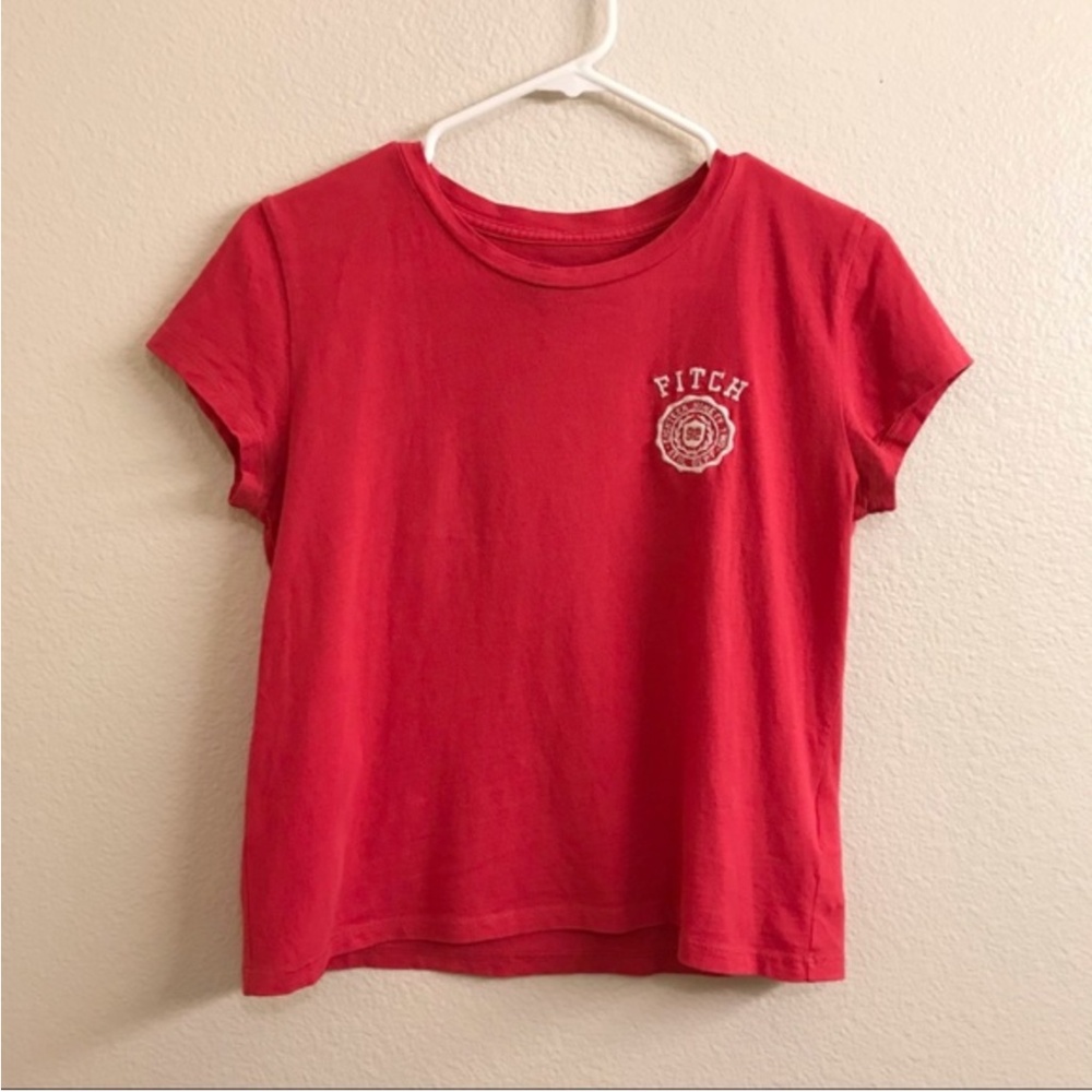 Vintage 100% Cotton Abercrombie & Fitch Coral Red Embroidered Patch Crop T-Shirt